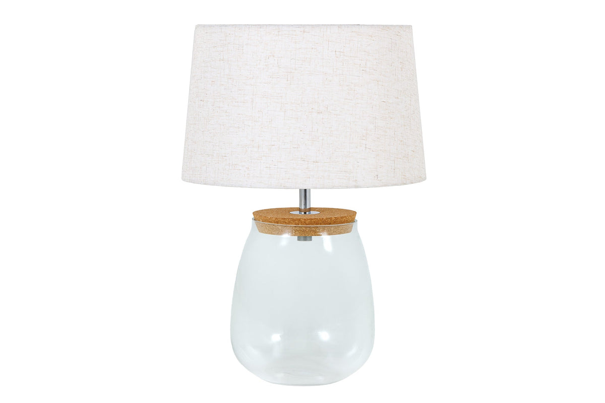 Lampe de table remplissable CLASSICO 60 cm blanc verre transparent avec abat-jour en lin