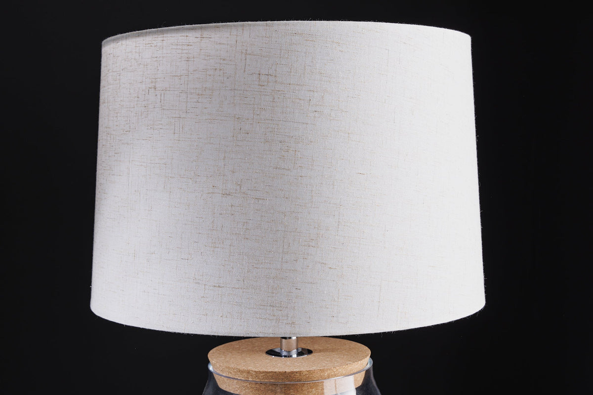 Lampe de table remplissable CLASSICO 60 cm blanc verre transparent avec abat-jour en lin