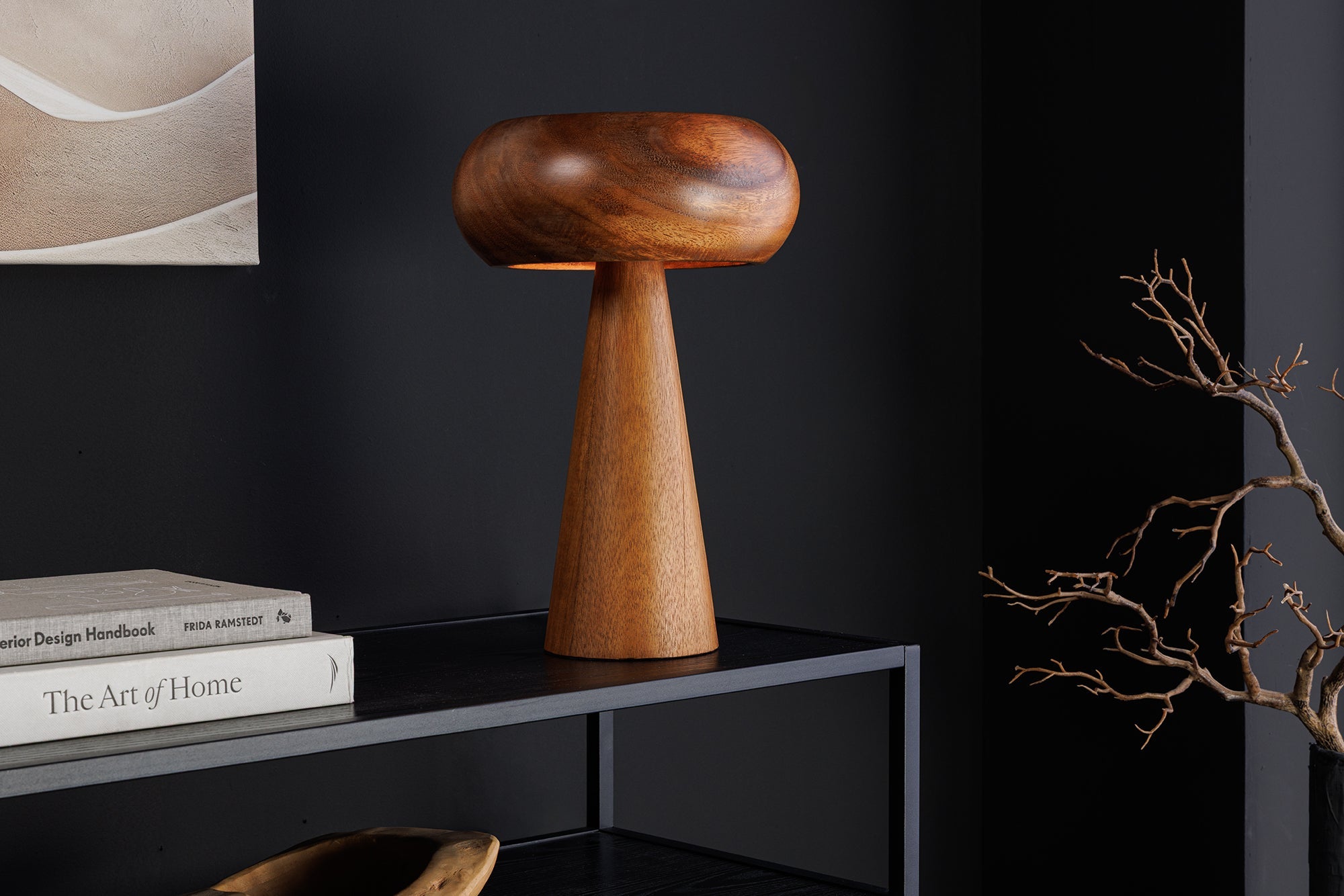 Lampe de table ronde ALVA 40cm bois d’acacia naturel lampe de table en fer