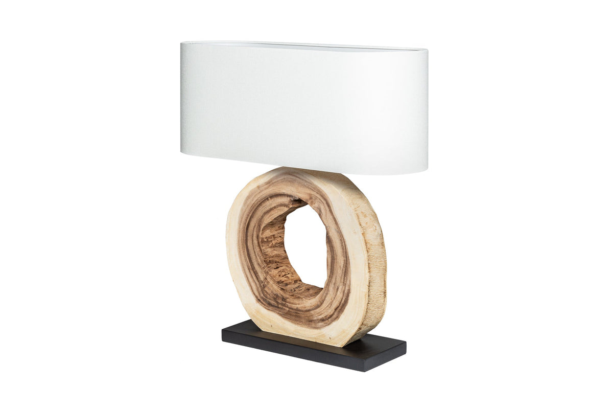 Lampe de table unique ORGANIC ARTWORK 65 cm nature crème blanc arbre arc-en-ciel avec abat-jour en lin