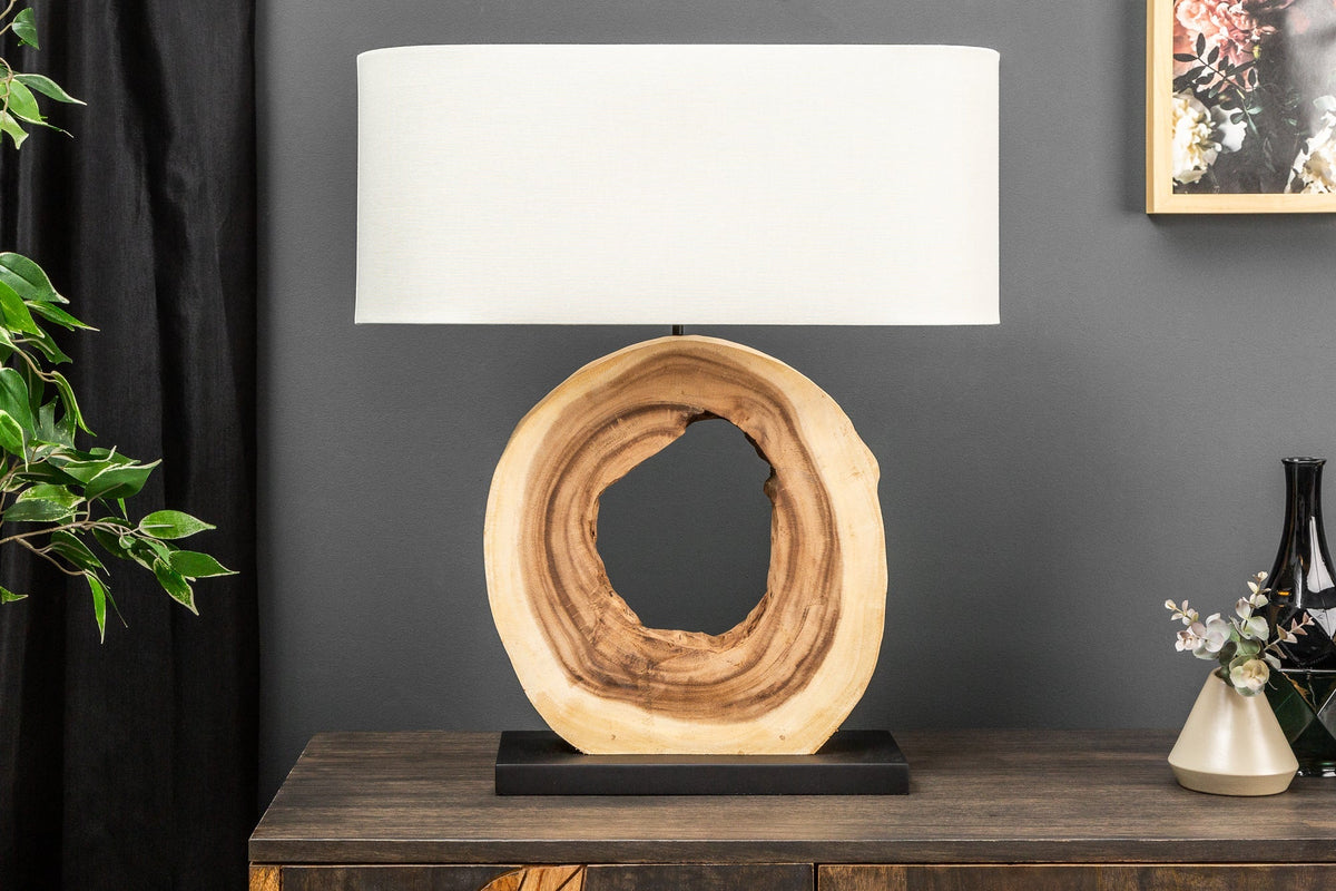 Lampe de table unique ORGANIC ARTWORK 65 cm nature crème blanc arbre arc-en-ciel avec abat-jour en lin