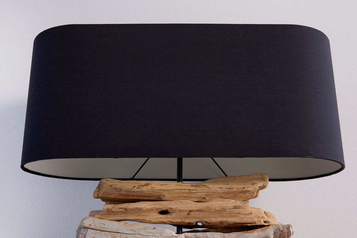 Lampe en bois flotté faite à la main RIVERINE 55cm noir abat-jour en lin lampe de table