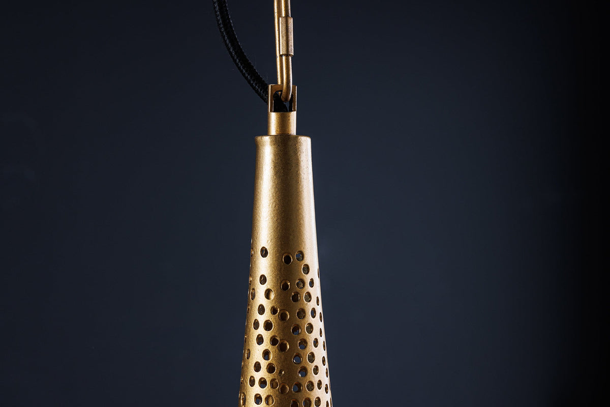Lampe suspendue faite main ORIENT LIVING 50cm forme larme en fer doré