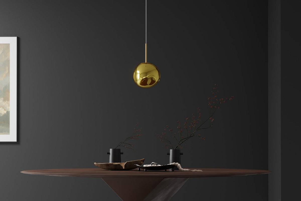 Lampe suspendue ronde LIQUID DIAMOND 20cm boule acier verre doré