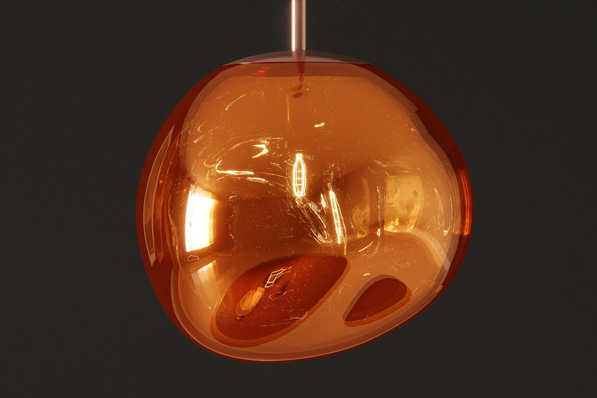 Lampe suspendue ronde LIQUID DIAMOND 20cm cuivre verre acier boule lumineuse