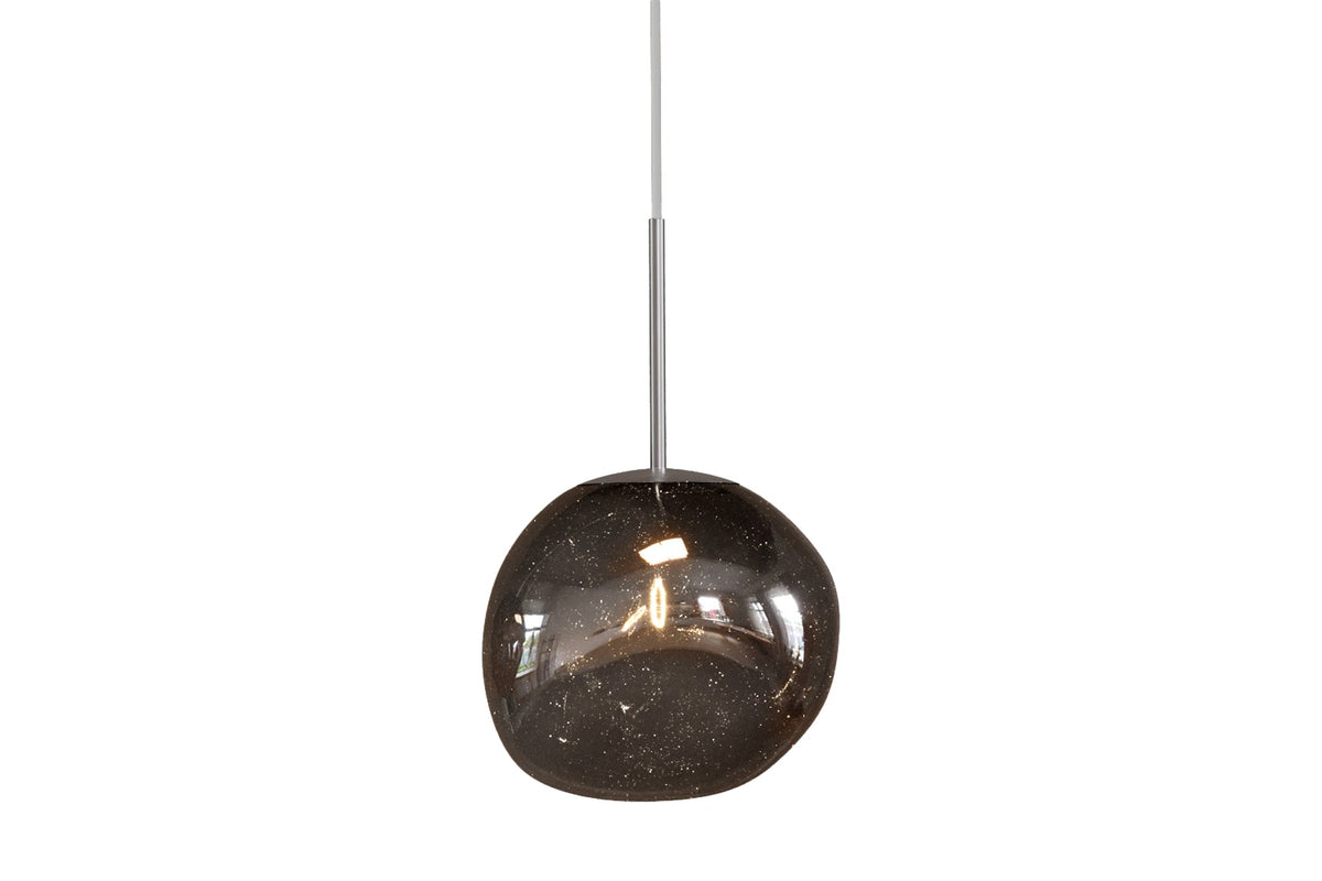 Lampe suspendue ronde LIQUID DIAMOND 20cm verre fumé boule acier