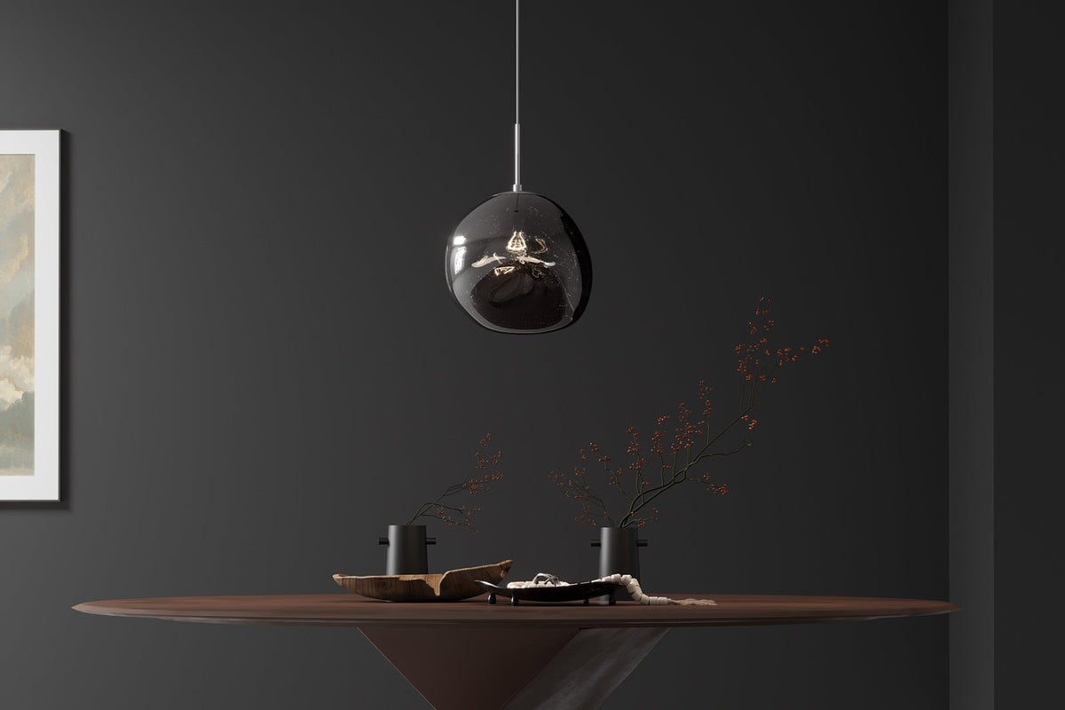Lampe suspendue ronde LIQUID DIAMOND 35cm fumée verre acier luminaire sphérique