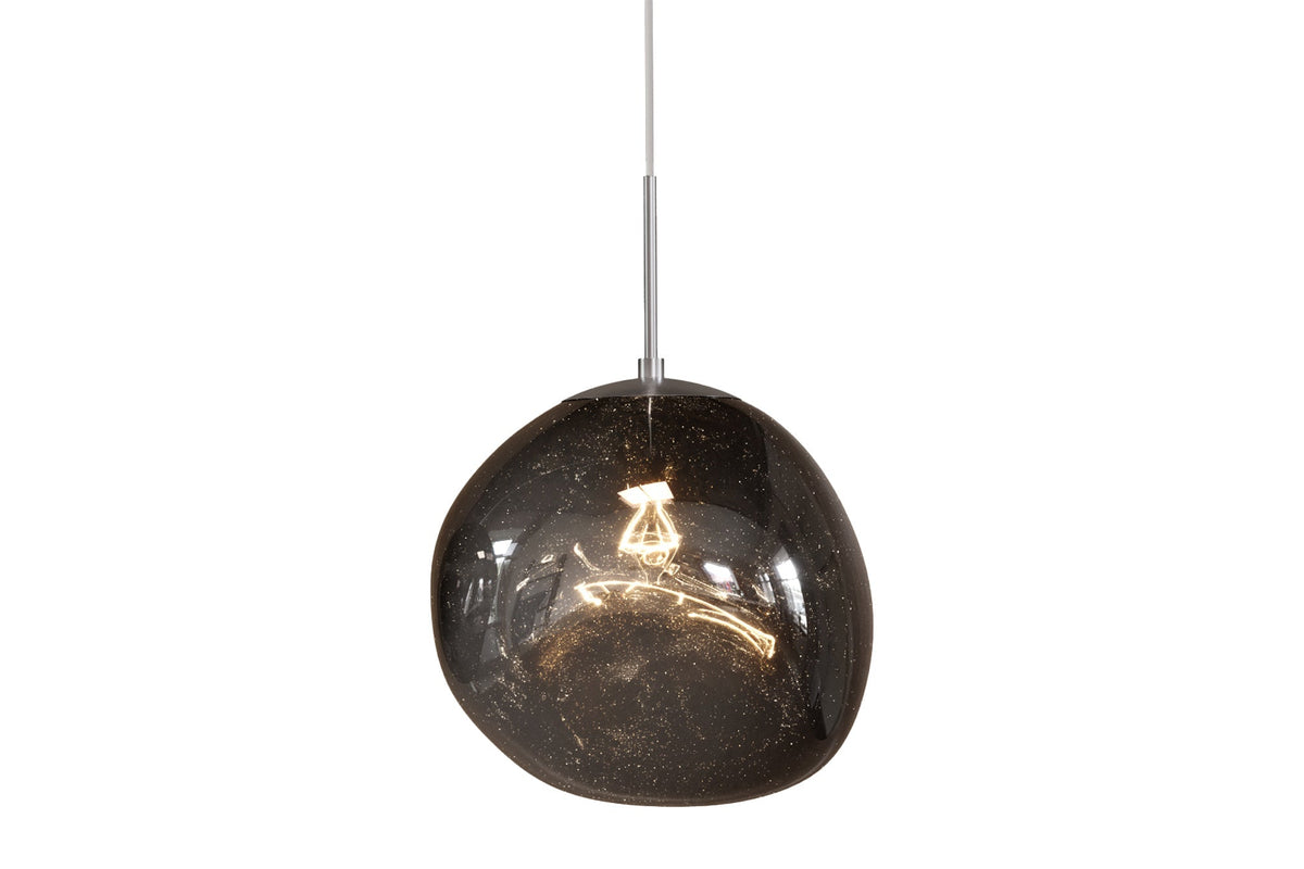 Lampe suspendue ronde LIQUID DIAMOND 35cm fumée verre acier luminaire sphérique