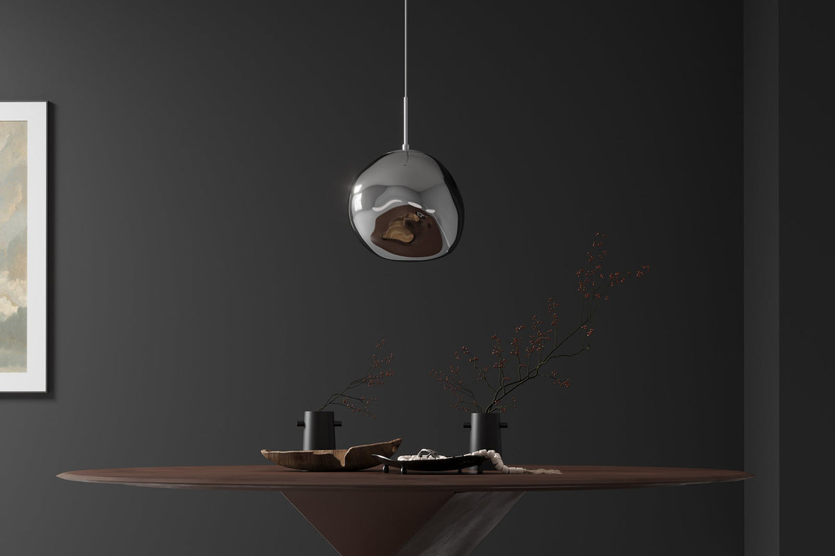 Lampe suspendue ronde LIQUID DIAMOND 35cm fumée verre acier luminaire sphérique