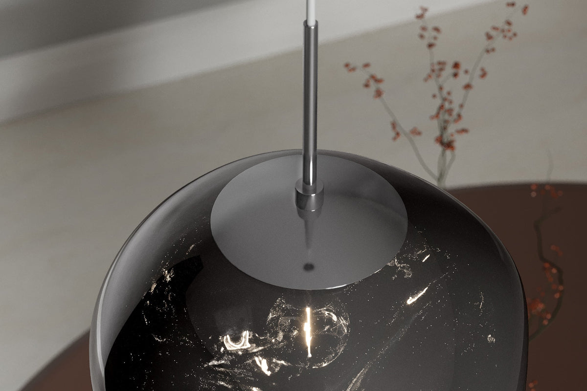 Lampe suspendue ronde LIQUID DIAMOND 35cm fumée verre acier luminaire sphérique