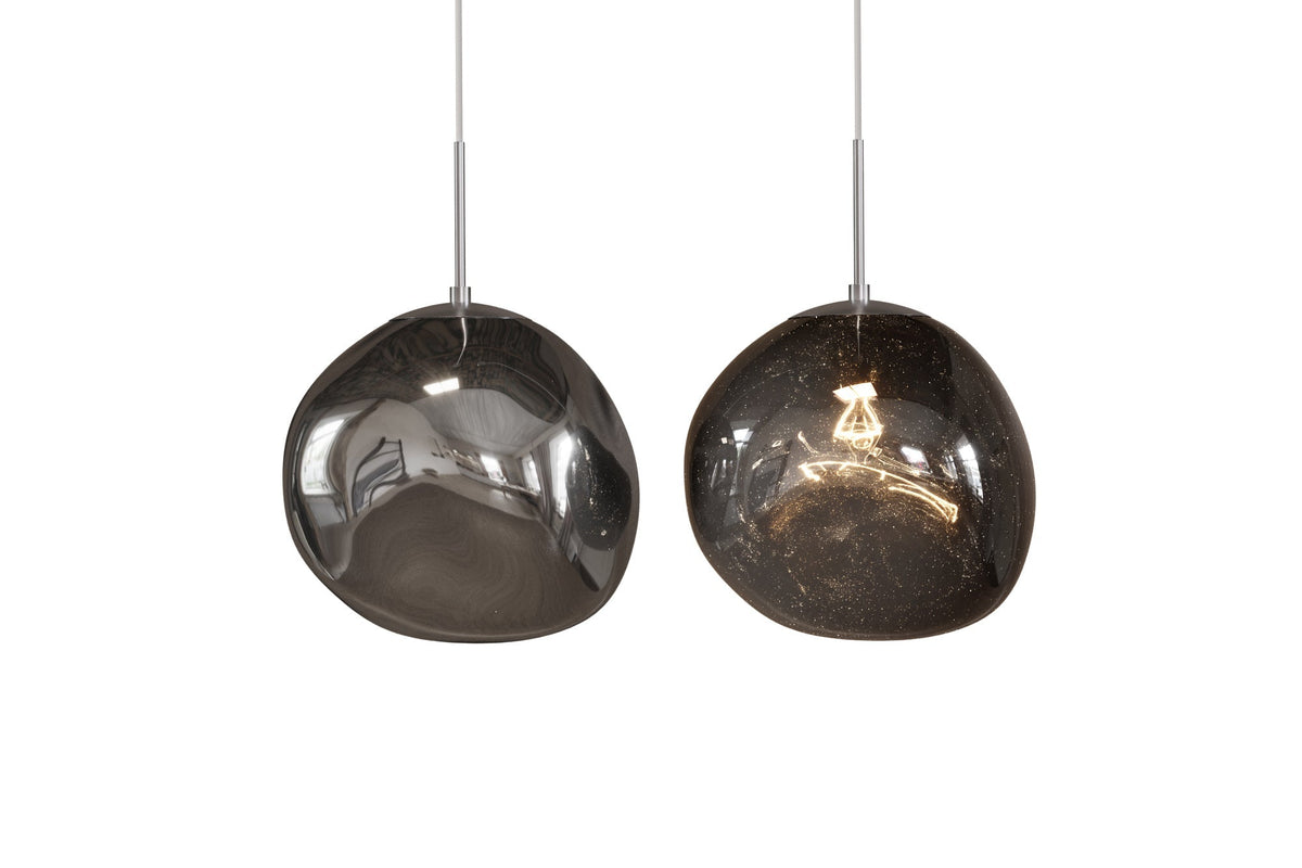 Lampe suspendue ronde LIQUID DIAMOND 35cm fumée verre acier luminaire sphérique