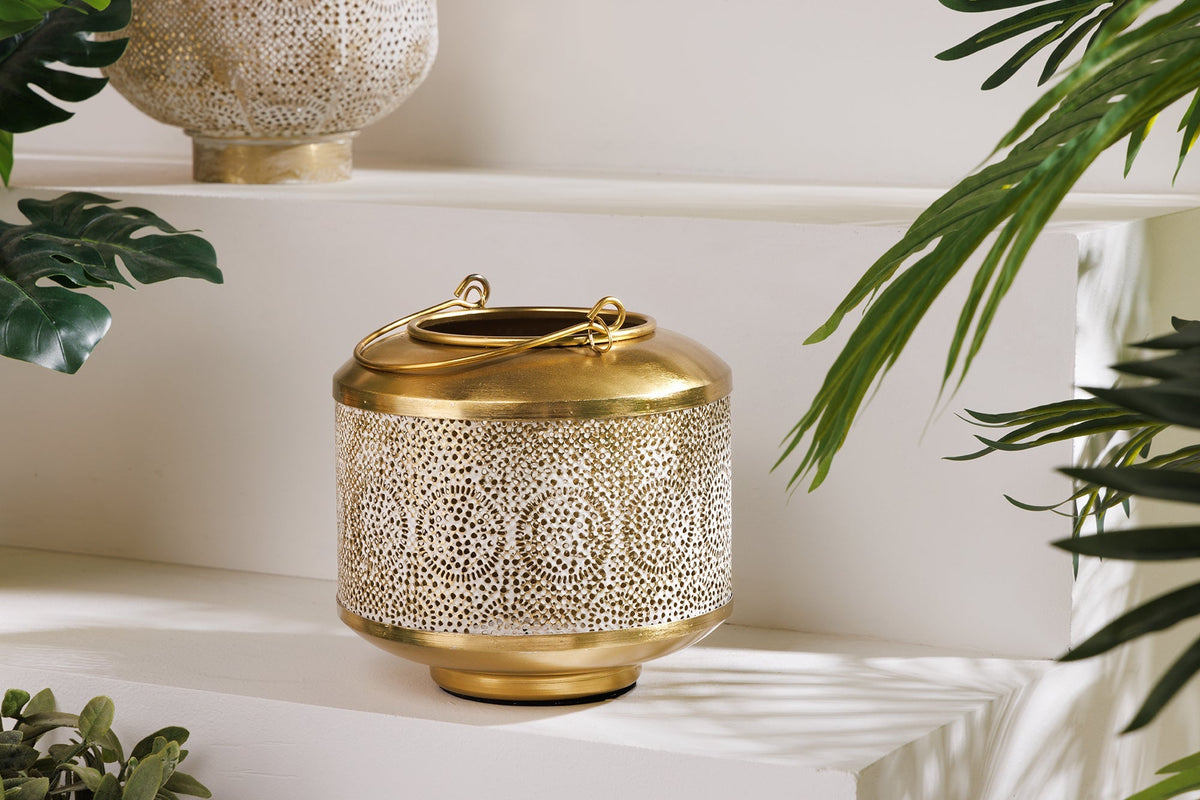 Lanterne décorative ORIENT 20cm métal doré patiné lanterne faite main