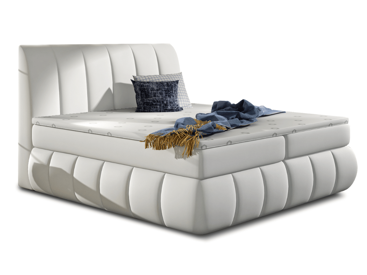 Lit Boxspring Matteo – Lit Complet avec Matelas, Sommier, Coffre de Rangement et Tête de Lit Design