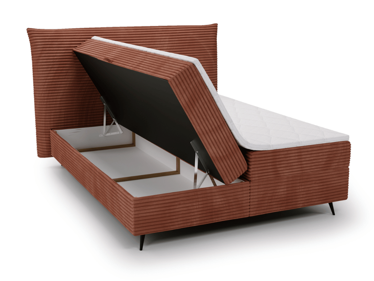 Ensemble complet boxspring tête de lit + sommiers + matelas + surmatelas  - Tissu velours côtelé - LANA