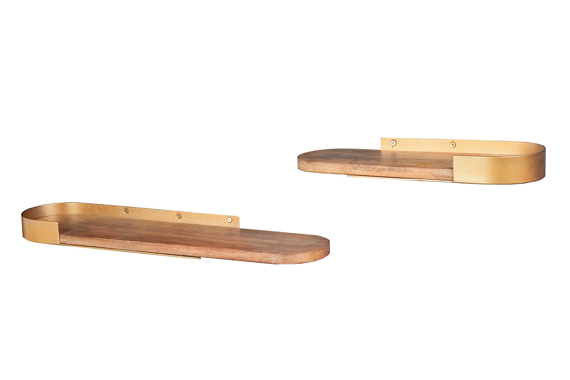 Lot de 2 étagères murales modernes PURE NATURE 60cm bois de manguier doré métal massif fait main