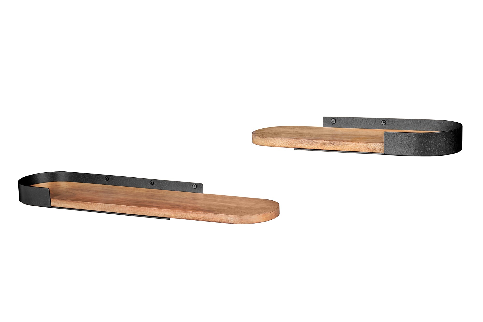 Lot de 2 étagères murales modernes PURE NATURE 60cm bois de manguier noir métal massif fait main