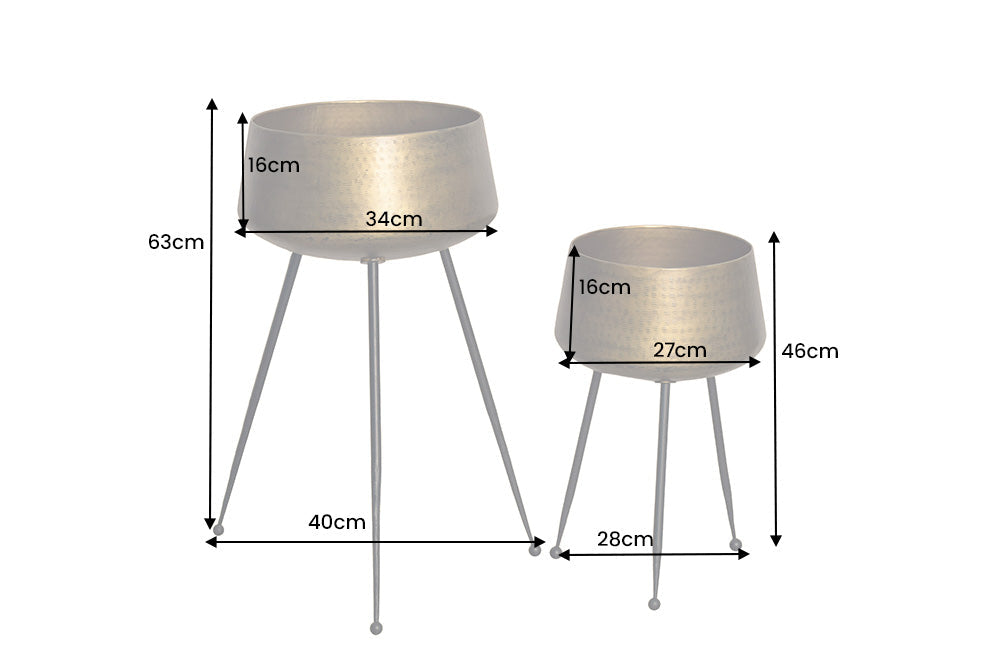 Lot de 2 pots de fleurs FLEURS 65cm laiton doré noir design martelé