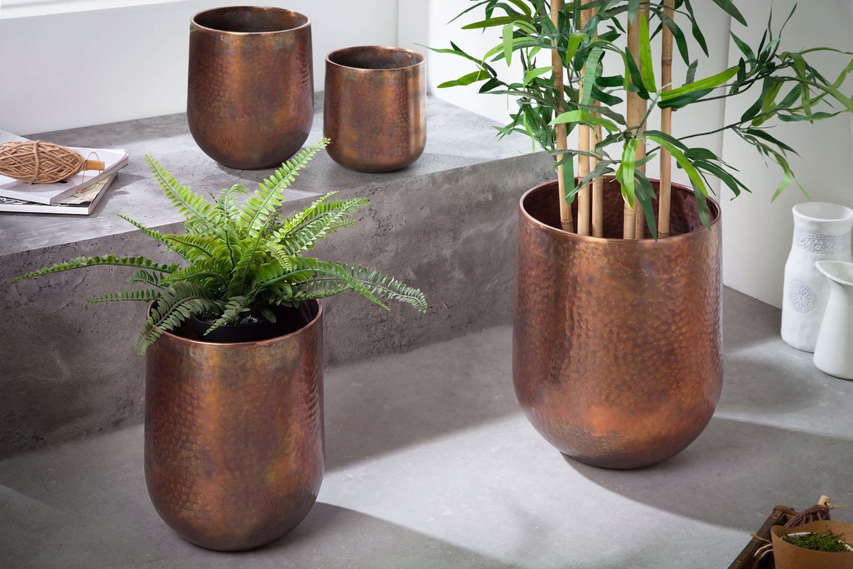 Lot de 2 pots de fleurs FLEURS L 15/20cm métal cuivre flammé