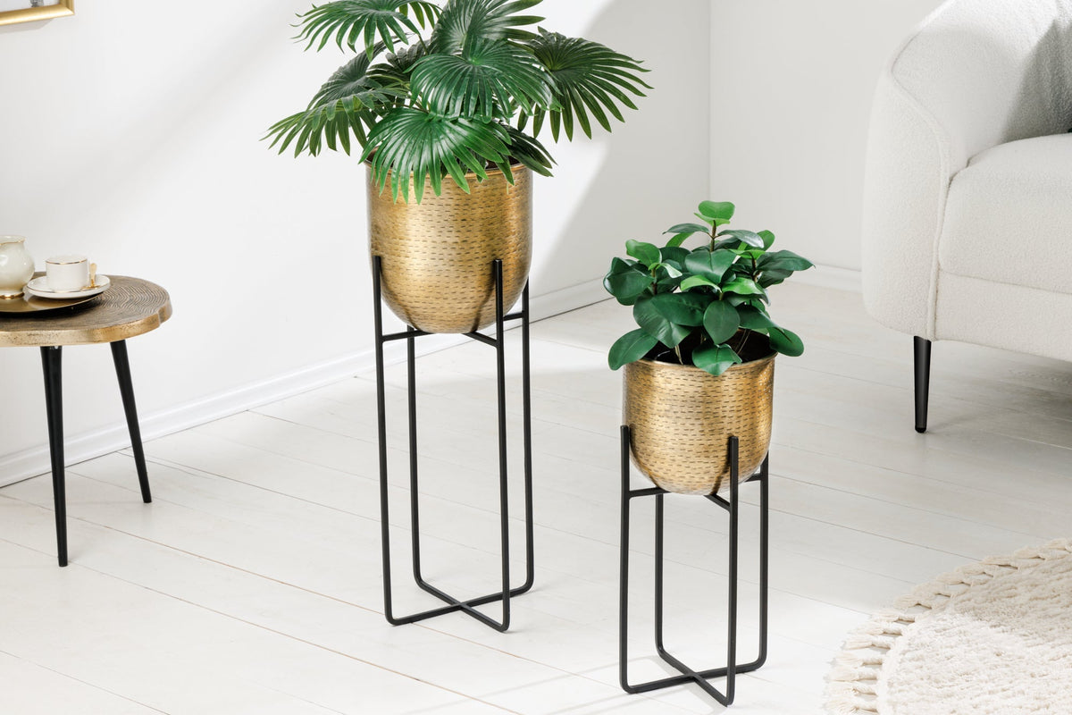Lot de 2 pots de fleurs UNITÉ 70/50cm métal noir doré design martelé