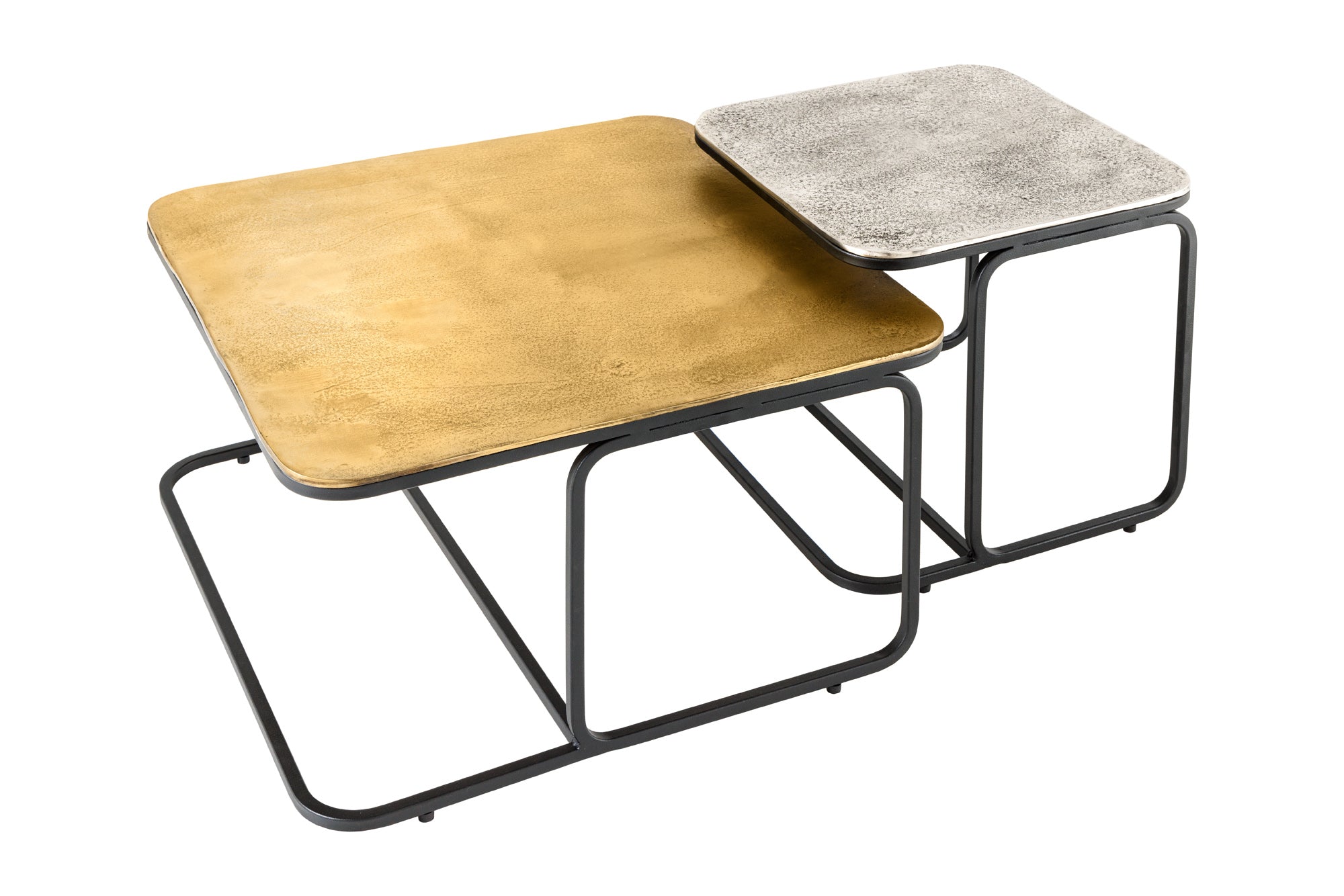 Lot de 2 tables basses ABSTRACT 60cm métal doré argent noir fait main