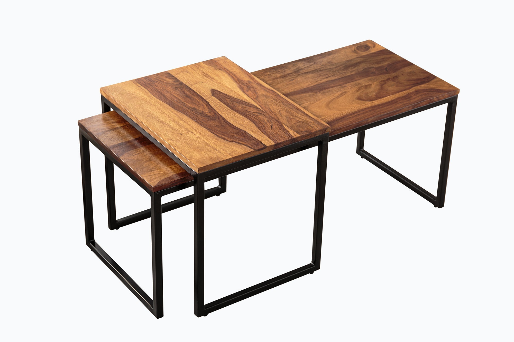 Lot de 2 tables basses design ELEMENTS 100cm bois massif finition pierre structure métal