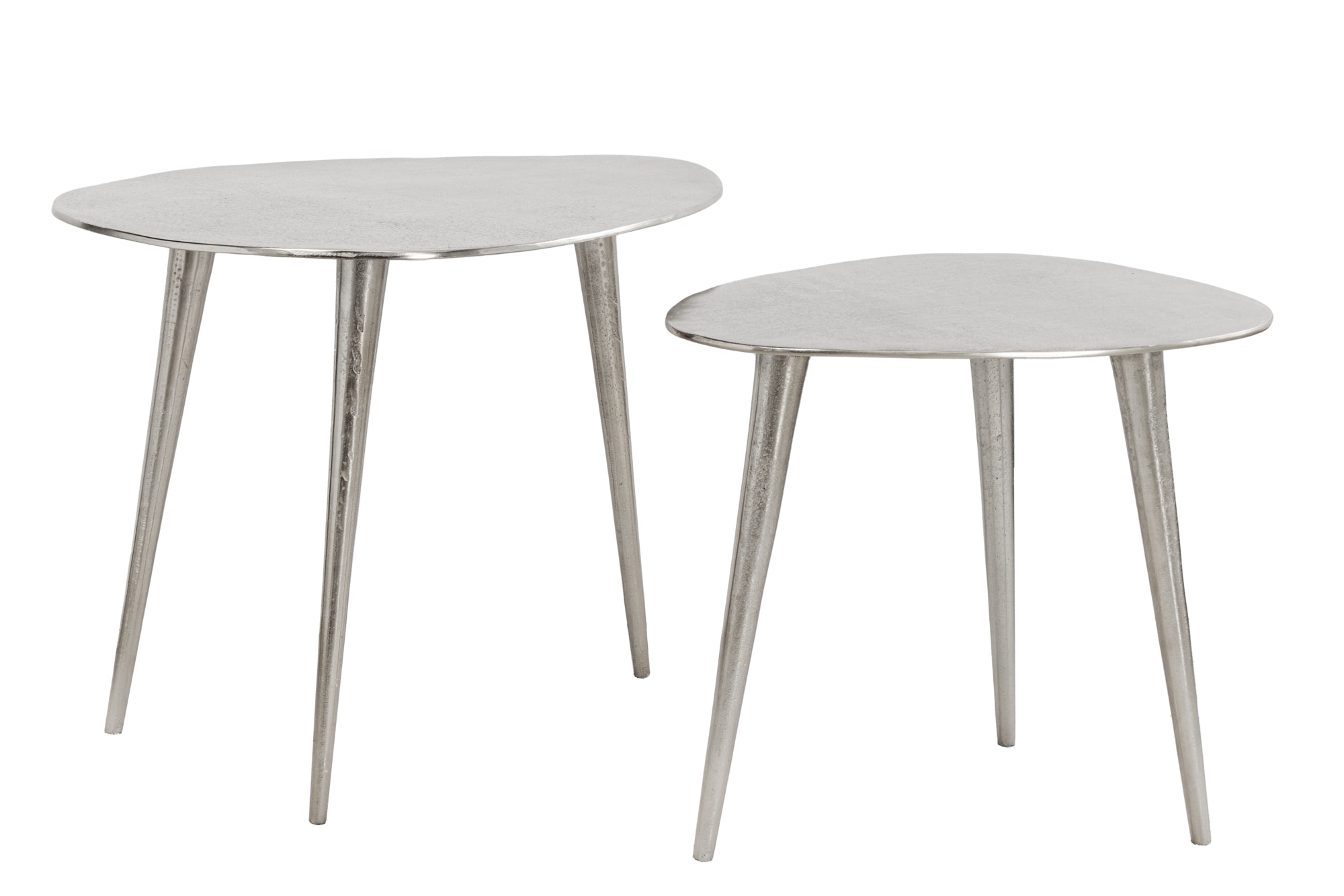 Lot de 2 tables basses ELEMENTS 50cm métal argenté fait main
