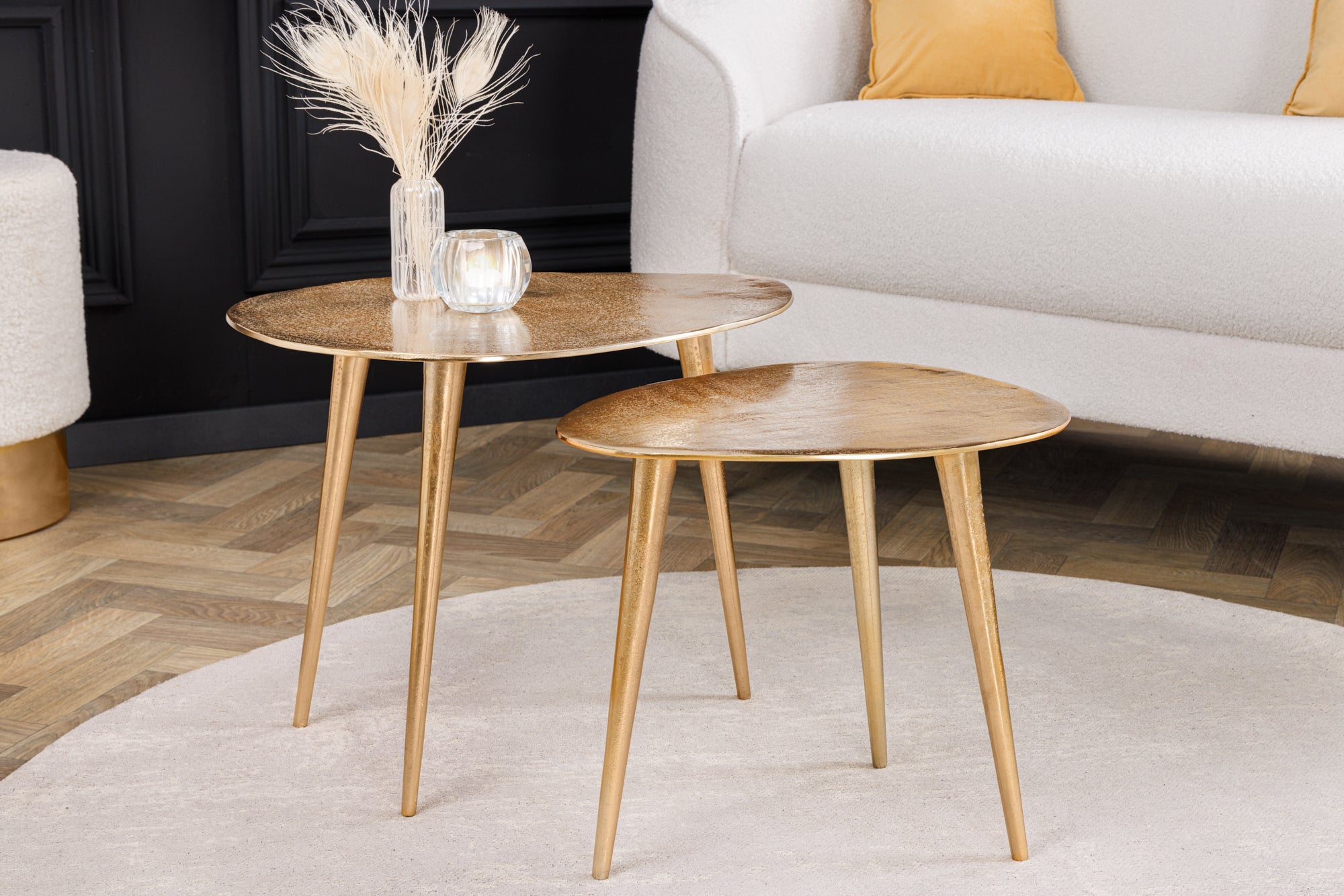 Lot de 2 tables basses ELEMENTS 50cm métal doré fait main
