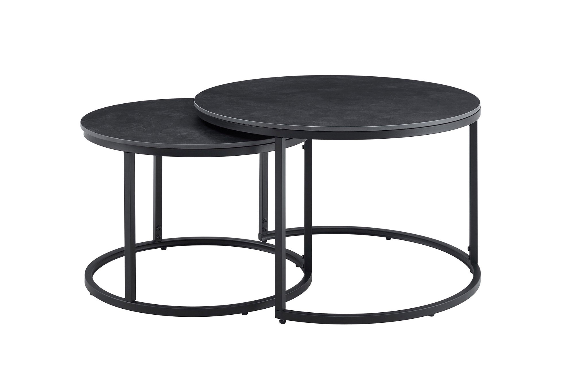 Lot de 2 tables basses rondes ELEGANCE 75cm céramique anthracite métal noir