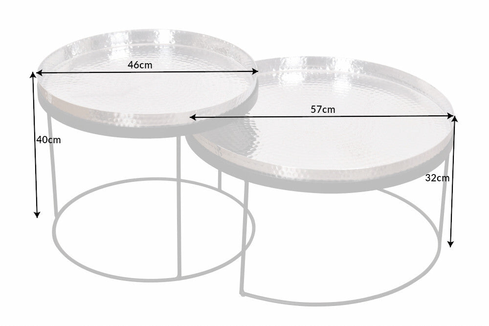 Lot de 2 tables basses rondes ELEMENTS 60cm plateau métal noir doré table d’appoint fait main