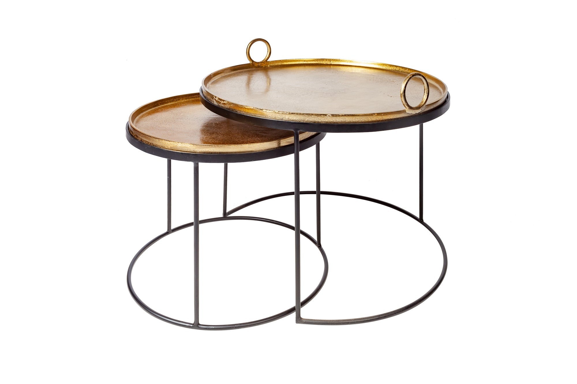 Lote de 2 mesas auxiliares ELEMENTS redondas de 65 cm con tapa de metal dorado negro