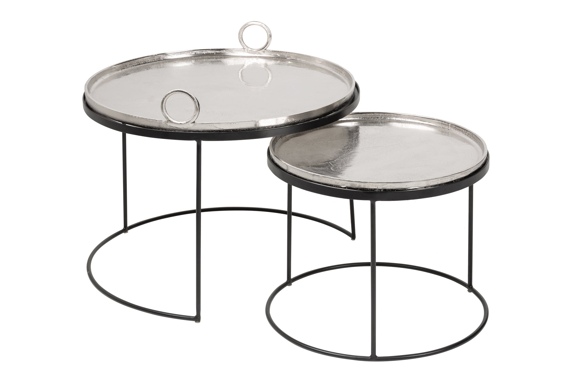Lote de 2 mesas auxiliares ELEMENTS redondas de 65cm con tapa de metal negro plateado