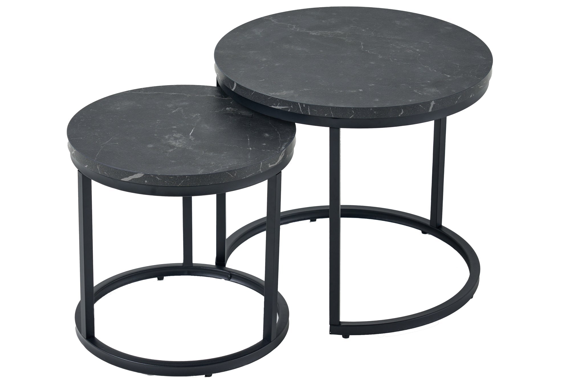 Lote de 2 mesas auxiliares ELEGANCE 45cm de mármol negro con estructura redonda de metal