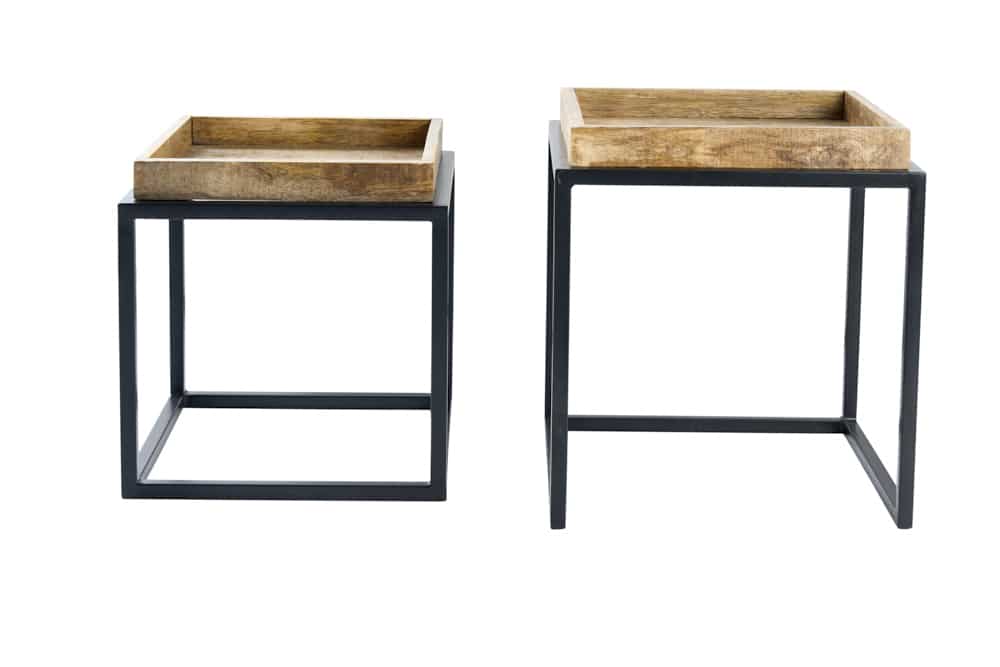 Lote de 2 mesas auxiliares SERVITEUR 50cm madera de mango natural marco de metal negro mesas de centro macizas
