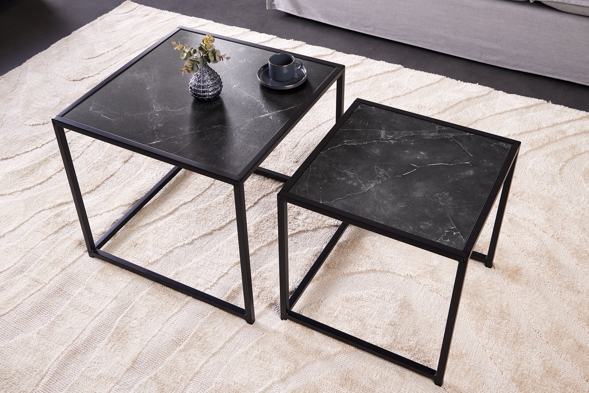Lote de 2 mesas auxiliares de metal grafito SLIM LINE de 50 cm