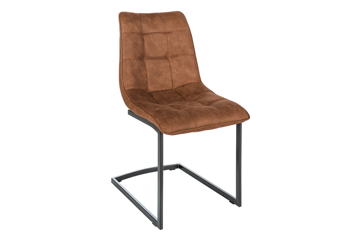 Lot de 2x Chaise cantilever design MIAMI marron structure métal antique noir mat