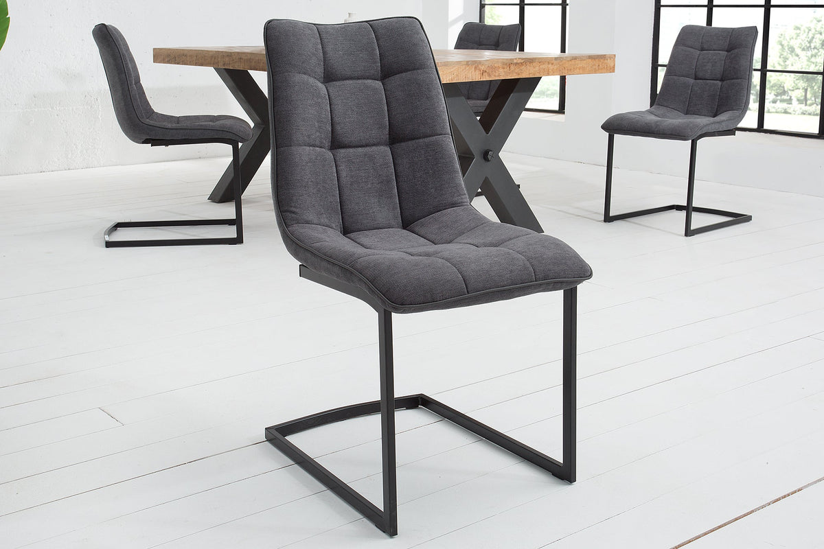 Lot de 2x Chaise cantilever design MIAMI structure métal gris foncé noir mat