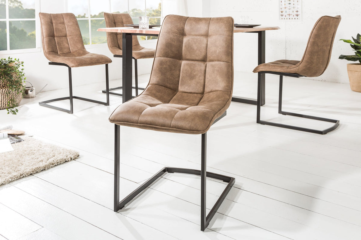 Lot de 2x Chaise cantilever design MIAMI taupe structure métal microfibre antique noir mat