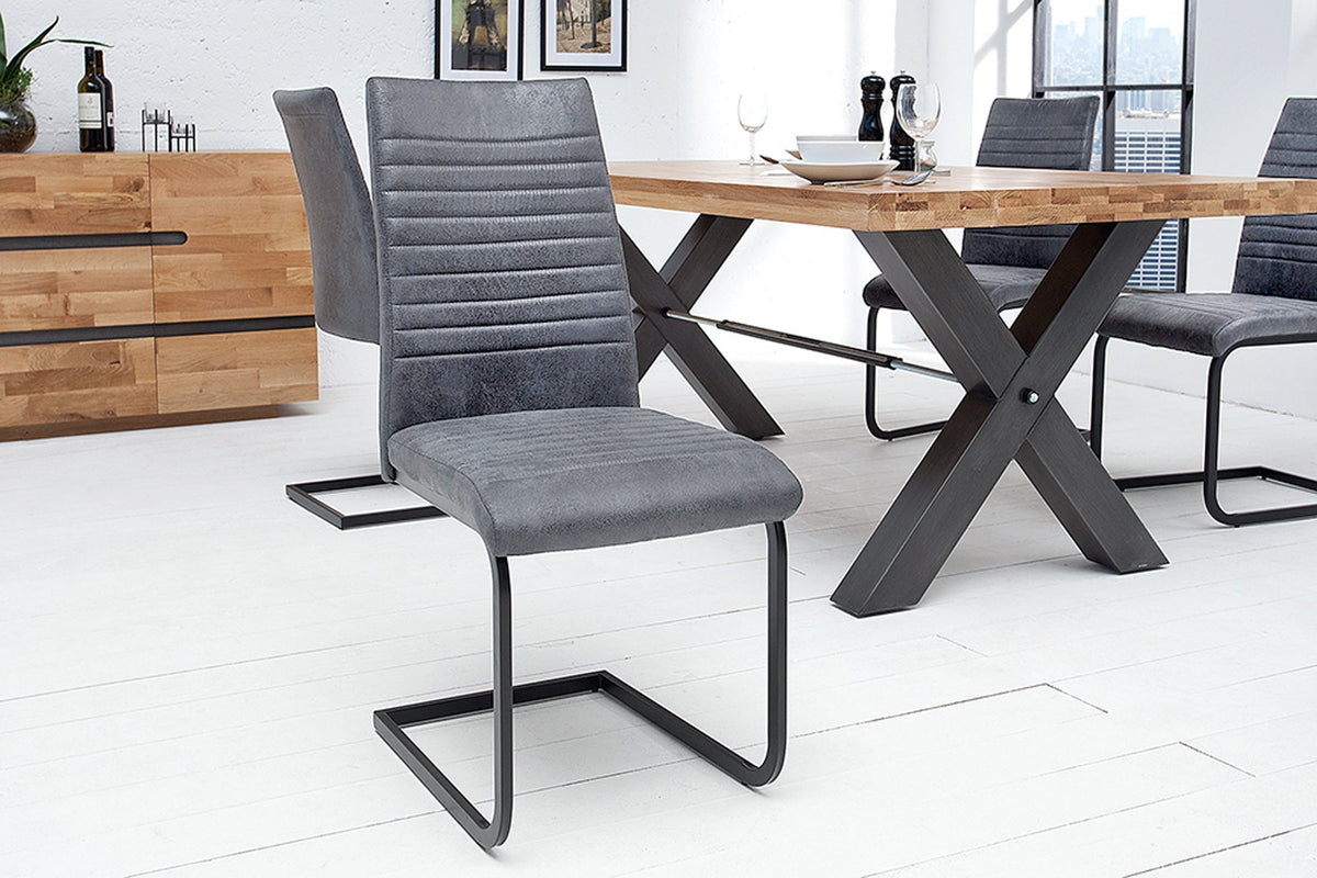 Lot de 2x Chaise cantilever industrielle APARTMENT gris antique avec structure en métal
