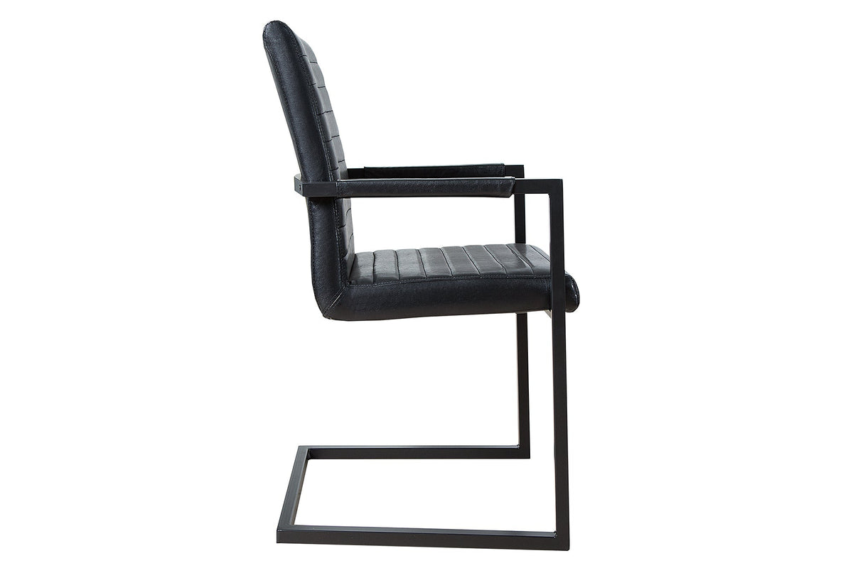 Lot de 2x Chaise cantilever industrielle LOFT simili cuir noir antique avec accoudoirs structure en fer