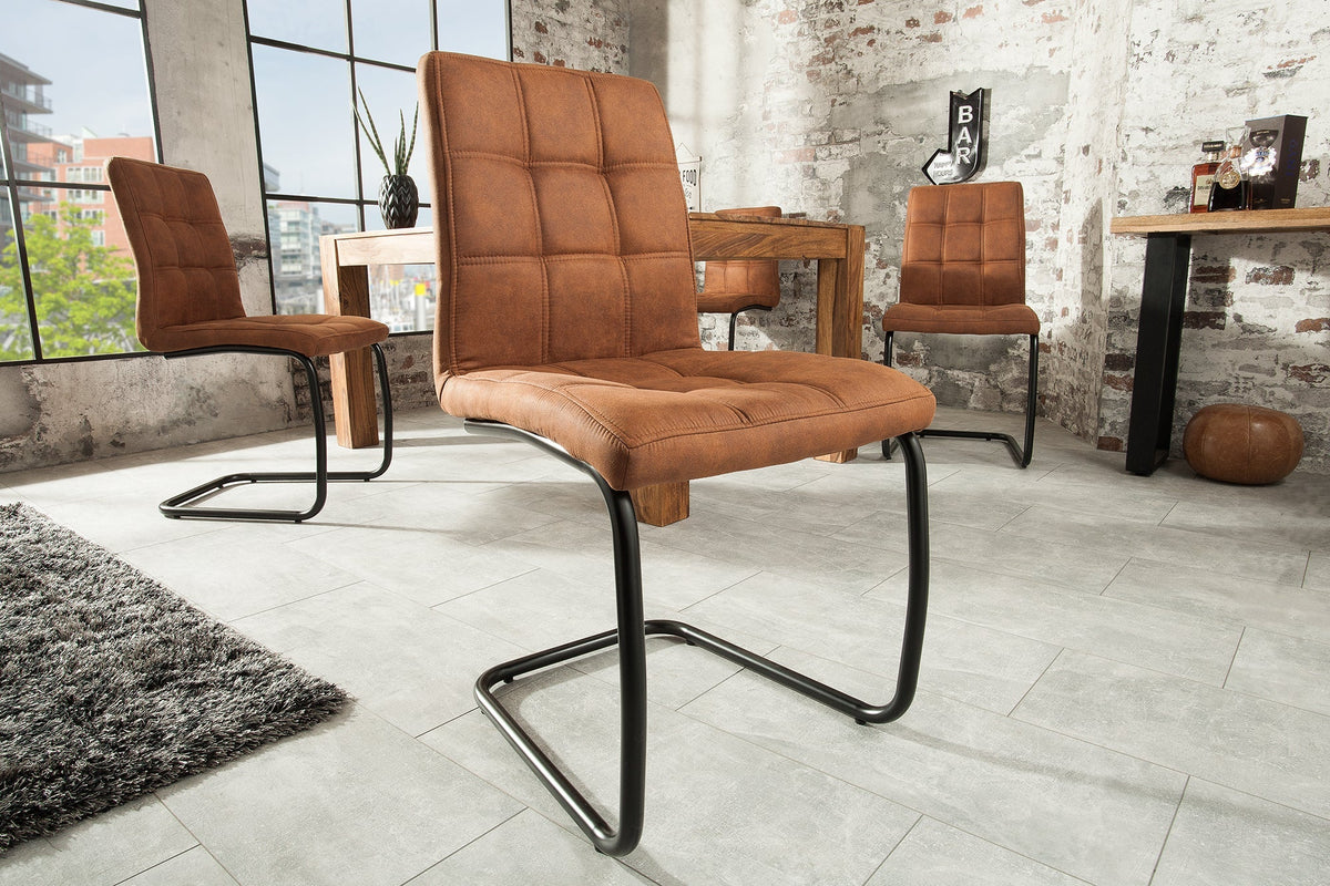 Lot de 2x Chaise cantilever industrielle MODENA marron clair avec matelassage décoratif