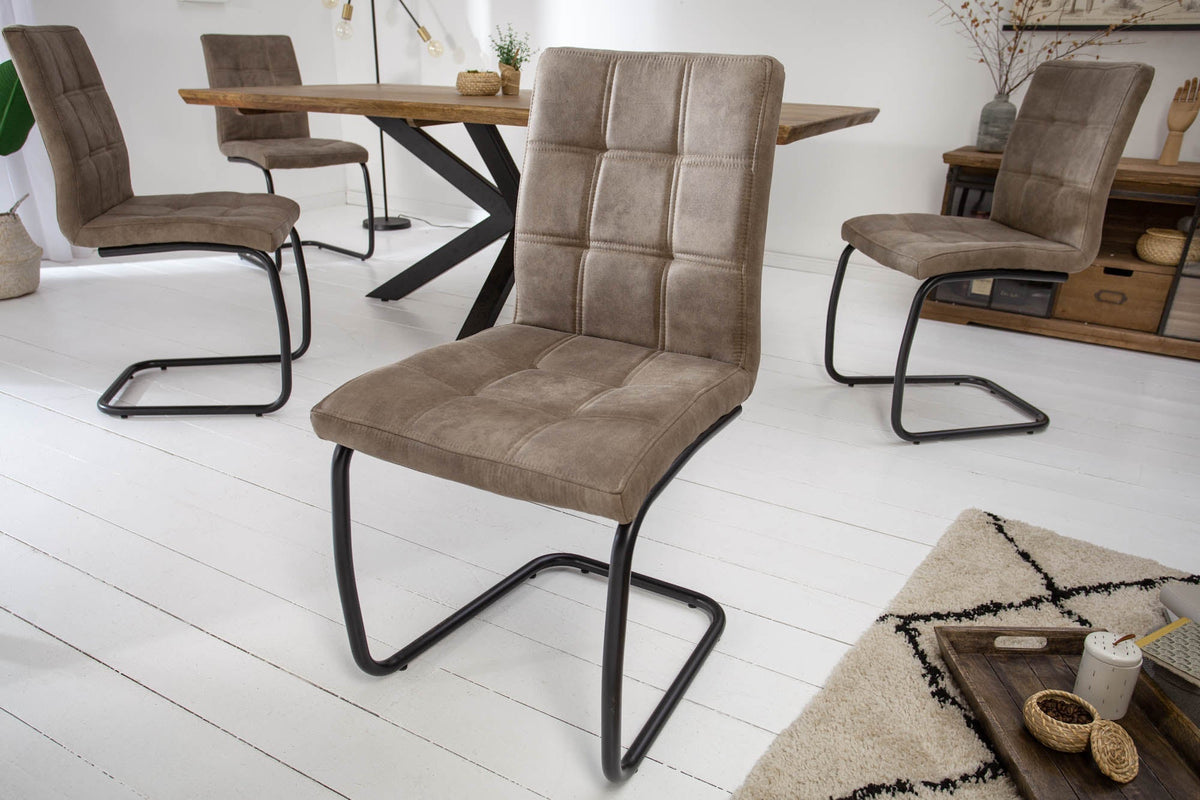 Lot de 2x Chaise cantilever industrielle MODENA taupe vintage avec matelassage décoratif