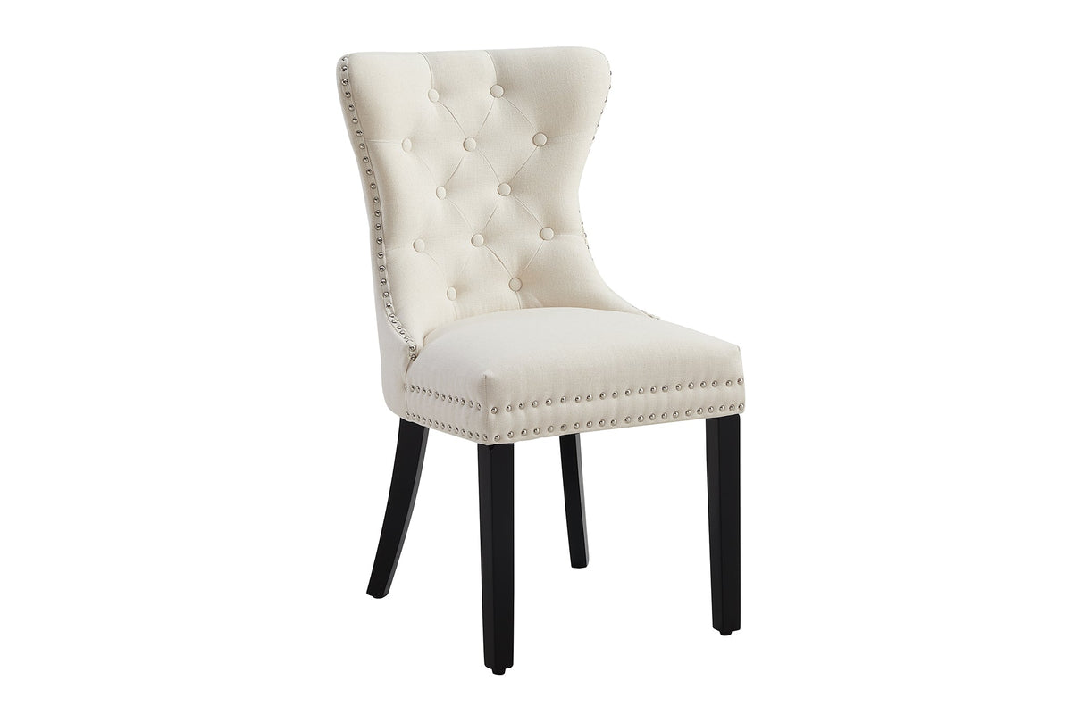 Lot de 2x Chaise Chesterfield CASTLE beige lin bois massif rivets décoratifs avec poignée de confort