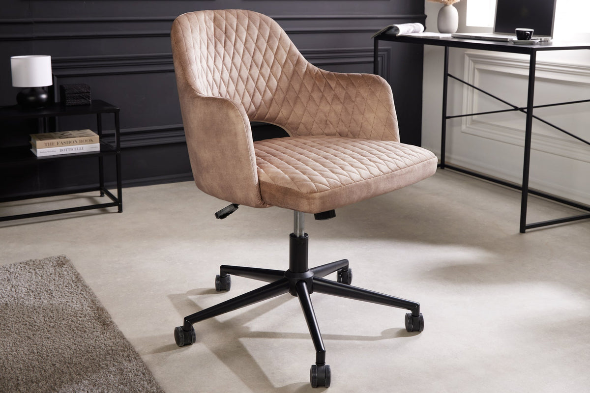 Lot de 2x Chaise de bureau réglable en hauteur PARIS velours grège accoudoirs noirs chaise pivotante