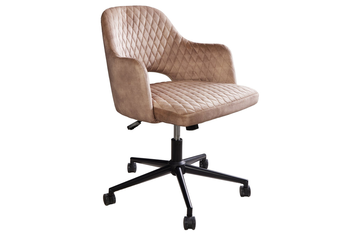 Lot de 2x Chaise de bureau réglable en hauteur PARIS velours grège accoudoirs noirs chaise pivotante