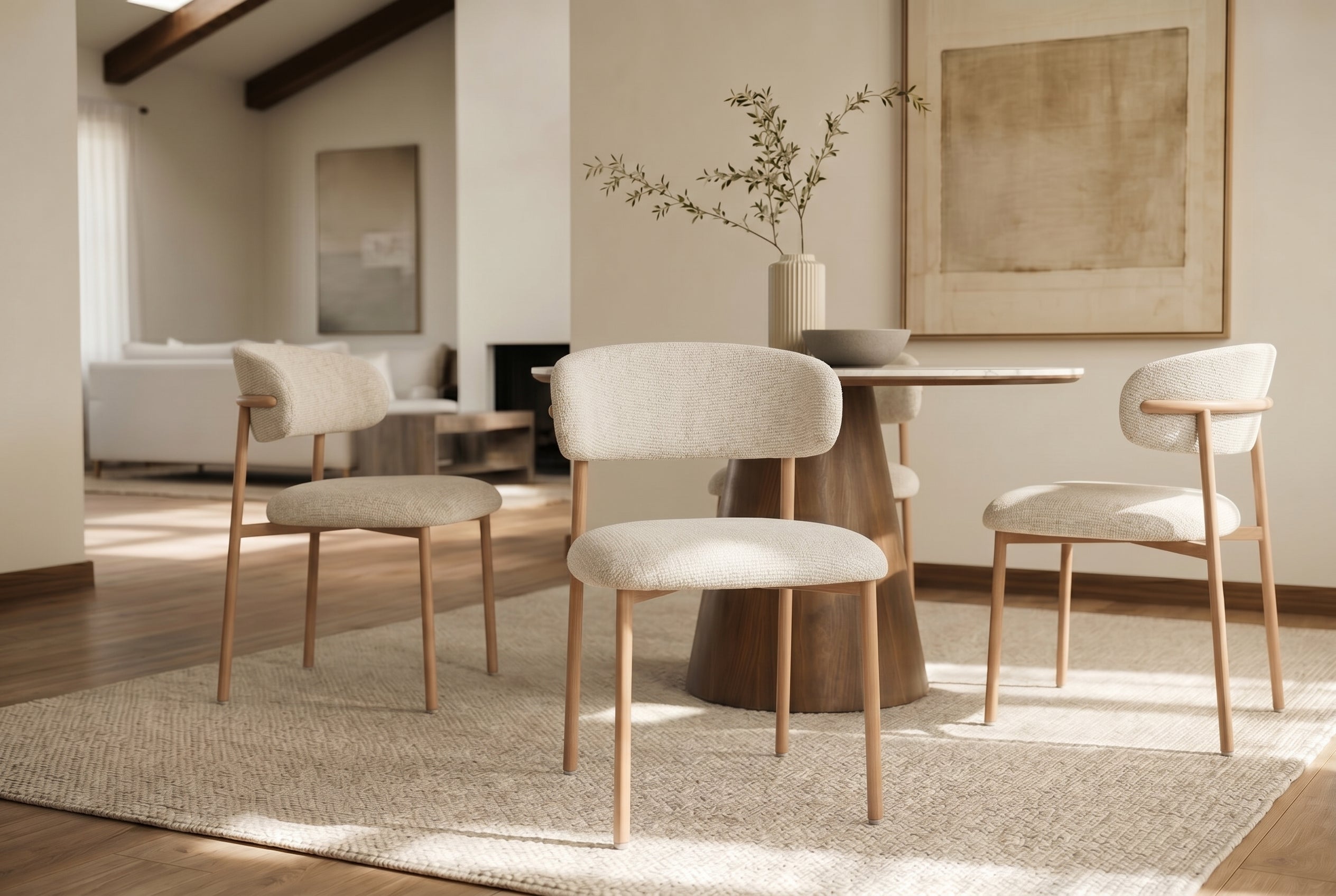 Lot de 2x Chaise design BELFORT beige tissu structuré piètement métallique chêne (réf. 48551)