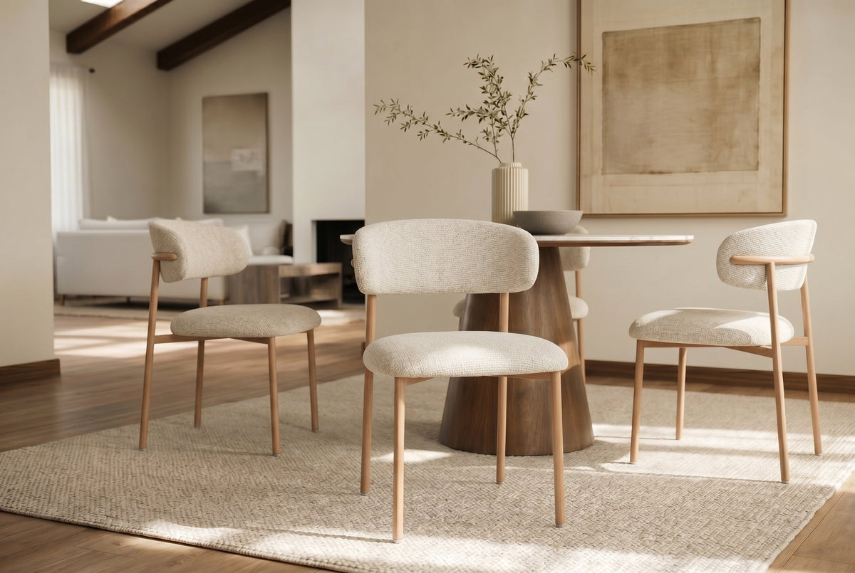 Lot de 2x Chaise design BELFORT beige tissu structuré piètement métallique chêne (réf. 48551)