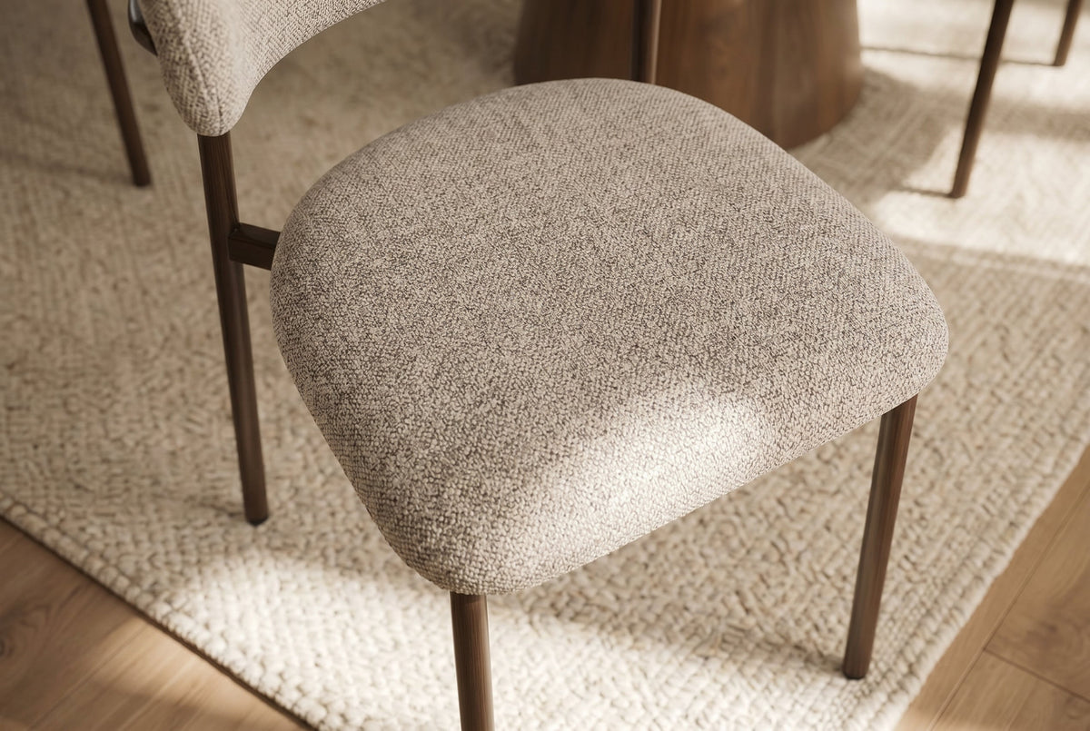 Lot de 2x Chaise design BELFORT taupe beige tissu structuré cadre métallique noyer