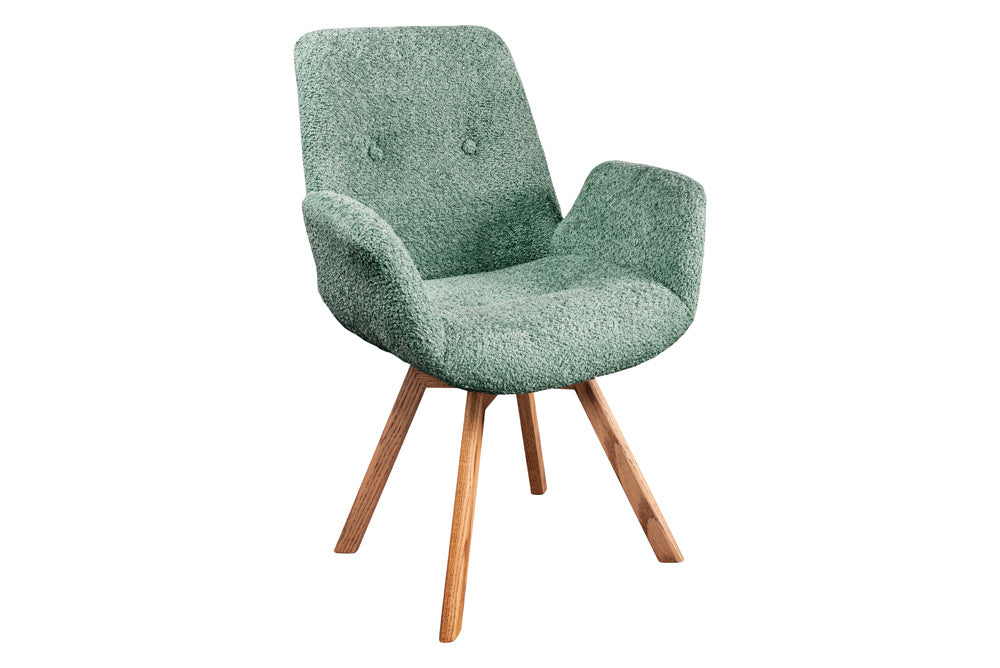 Lot de 2x Chaise design pivotante BALTIC menthe Bouclé naturel Pieds en chêne massif avec accoudoirs