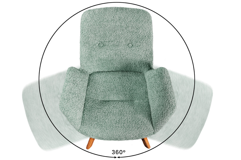 Lot de 2x Chaise design pivotante BALTIC menthe Bouclé naturel Pieds en chêne massif avec accoudoirs