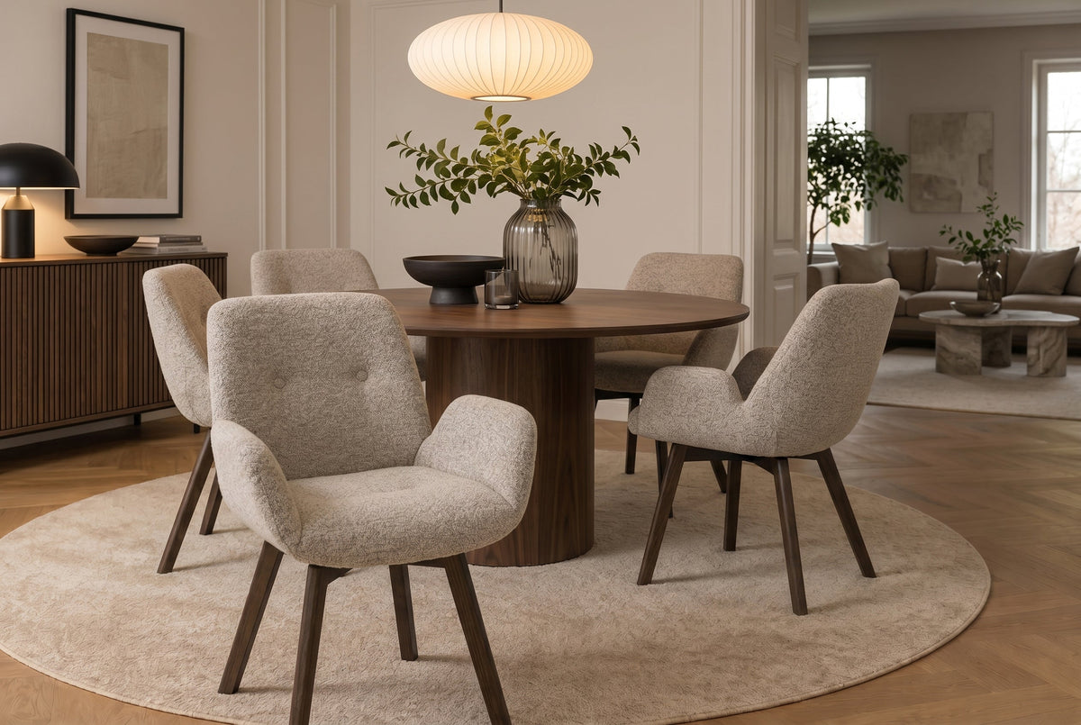 Lot de 2x Chaise design pivotante BALTIC taupe Bouclé Tweed Soft Chêne massif noyer